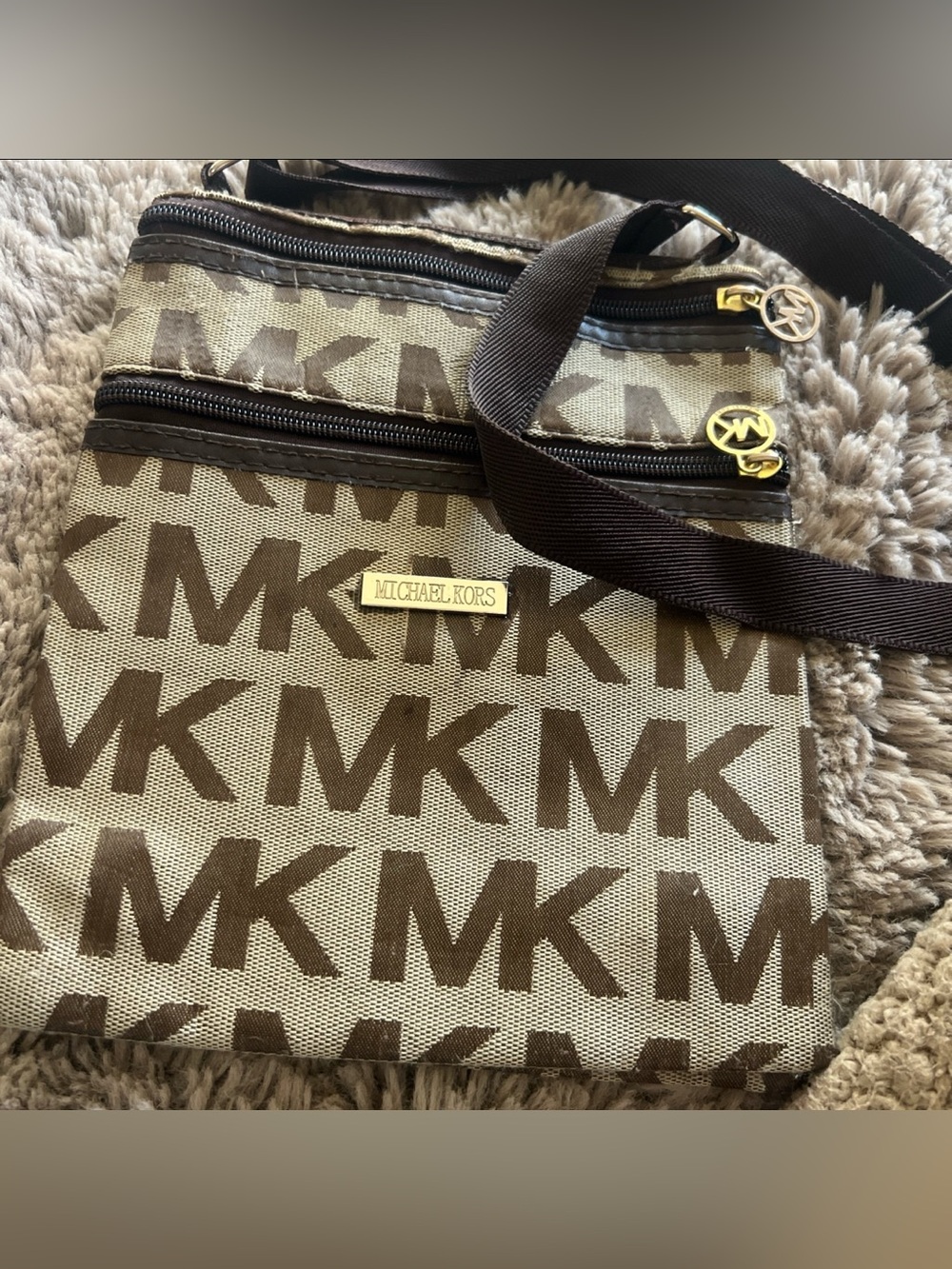 Michael Kors Brown/Tan MK Logo Messenger Bag
